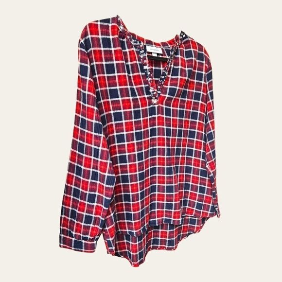 NWOT Dress Barn Plaid Long Sleeve With Sequins Around V-Neckline. - Picture 4 of 10